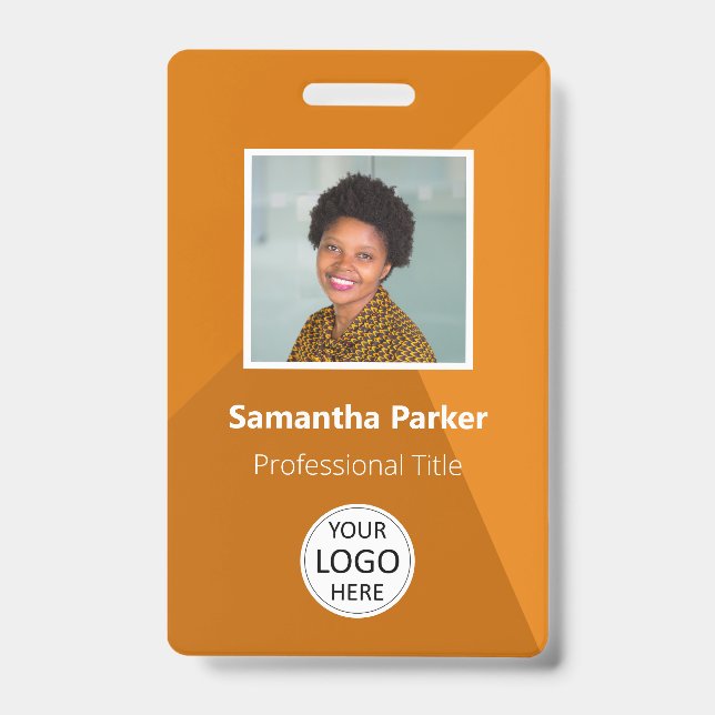 Orange Custom Employee - Photo ID, Logo, Bar Code ID Badge (Front)