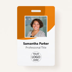 Orange Custom Employee Photo, Logo, Barcode, Name ID Badge