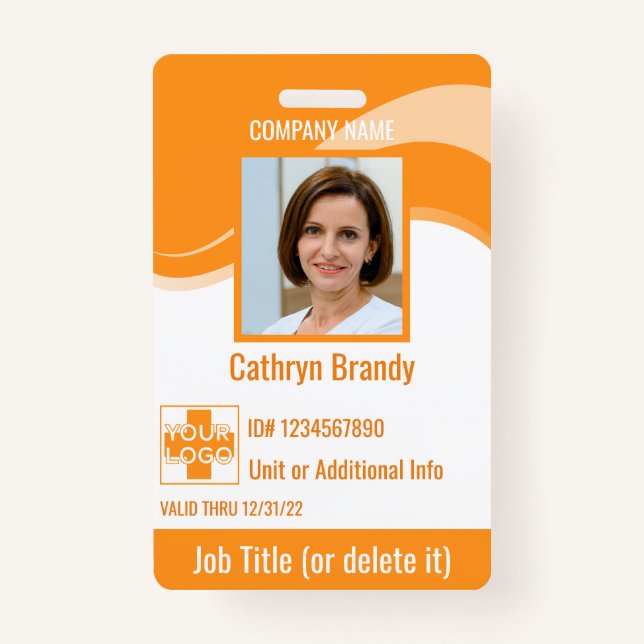 Orange custom Employee Security Id, logo, Bar Code ID Badge (Front)