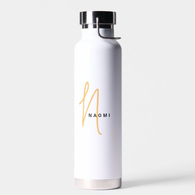 Orange | Custom Monogram Script Name Stylish Water Bottle (Left)