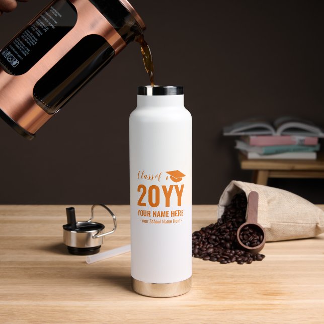 Orange Custom Name Personalised Graduation Gift Water Bottle (Coffee)