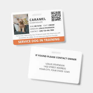 Orange Custom QR Code Service Dog In Training ID Badge