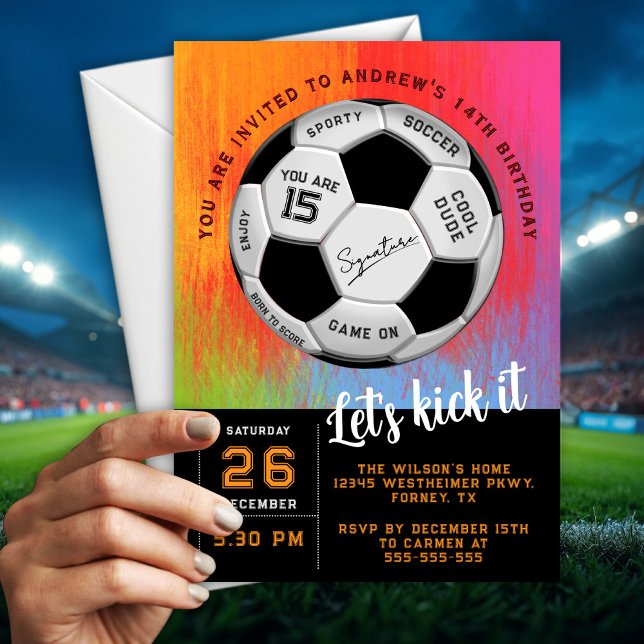 Orange Custom Text on  Soccer Ball  Birthday  Invitation (Creator Uploaded)