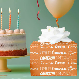 Orange Custom Typography Collage Birthday Wrapping Paper