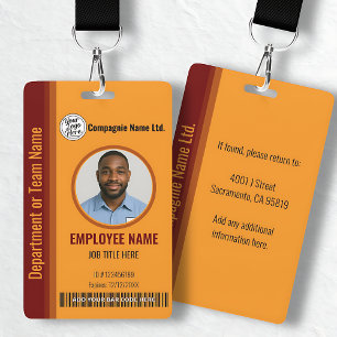 Orange Customizable Company ID Badge with Photo