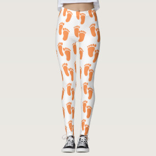 Orange Cute and Minimalist Baby feet Leggings 