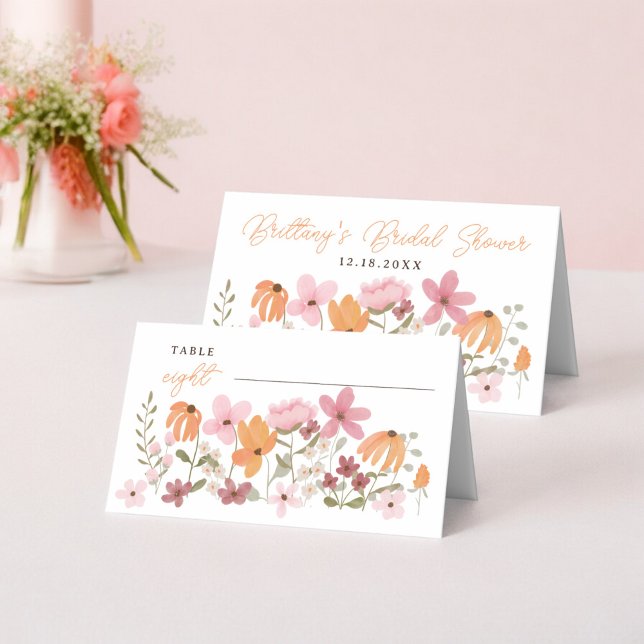 Orange Cute boho meadow wildflower bridal shower Place Card (Orange Cute boho meadow wildflower bridal shower Place Card)