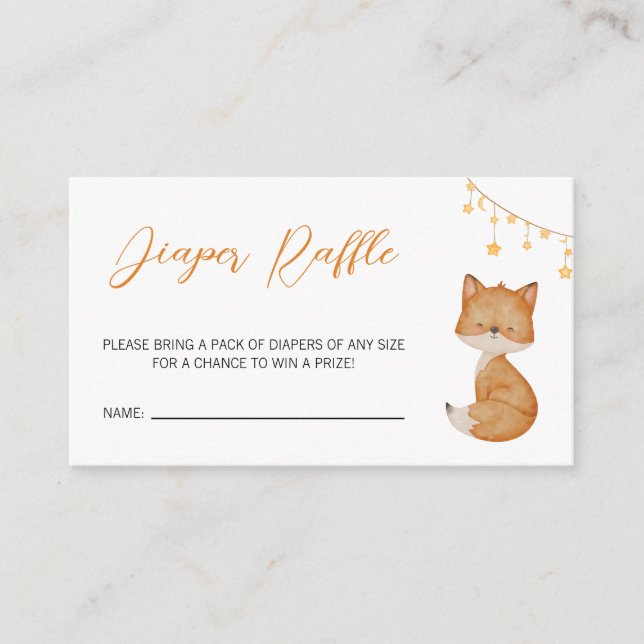 Orange Cute Fox Baby Shower Diaper Raffle Enclosure Card (Front)