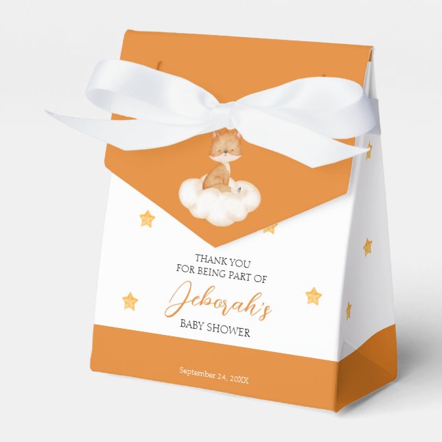 Orange Cute Fox Baby Shower Favour Box (Front Side)