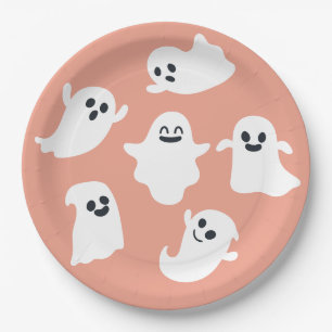 Orange Cute Ghost Halloween Fall Baby Shower Paper Plate
