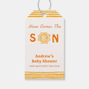 Orange Cute Here Comes The Son Baby Shower Gift Tags