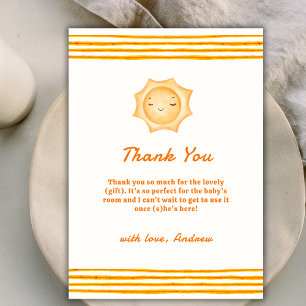 Orange Cute Here Comes The Son Baby Shower Thank You Card