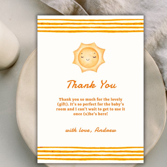 Orange Cute Here Comes The Son Baby Shower Thank You Card (Orange Cute Here Comes The Son Baby Shower Thank You Card)