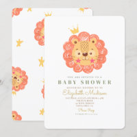 Orange Cute  Lion King Baby Shower Invitation