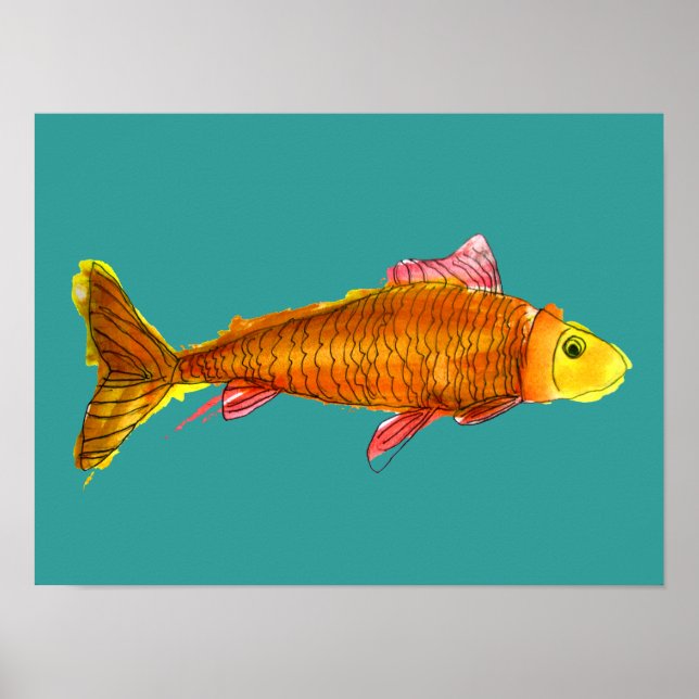 Orange cute original art goldfish poster (Front)