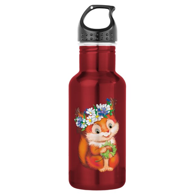 orange cute squirrel 532 ml water bottle (Front)