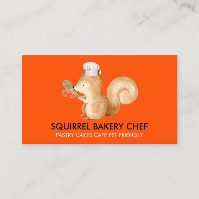 Orange Cute Squirrel Bakery Business Card (Front)
