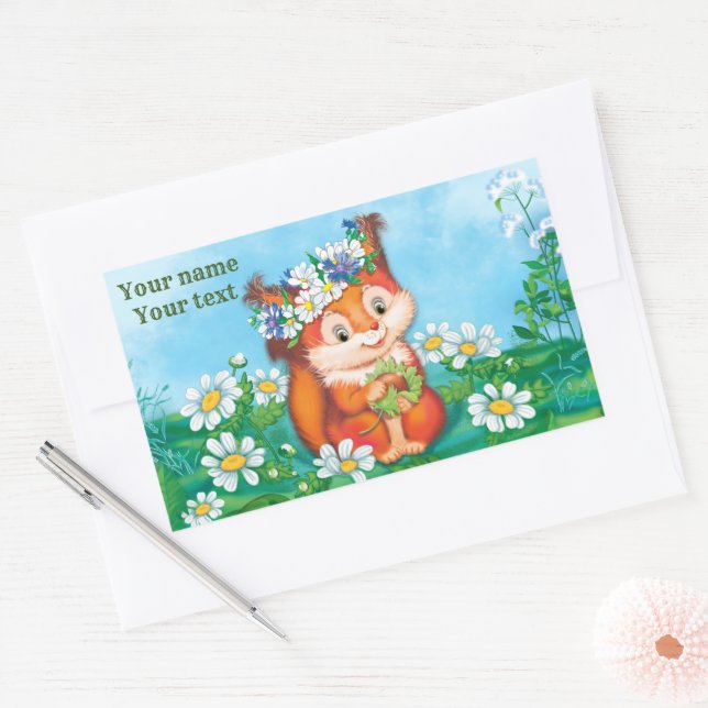 orange cute squirrel rectangular sticker (Envelope)