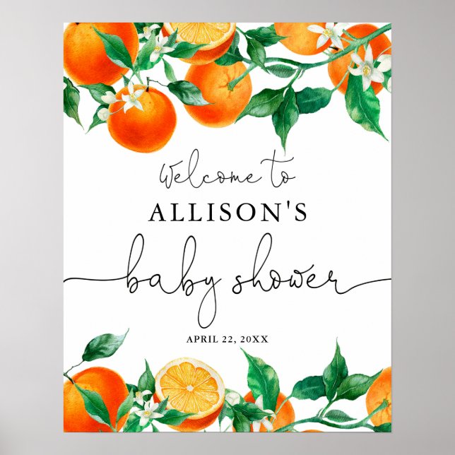 Orange cutie citrus baby shower welcome sign (Front)