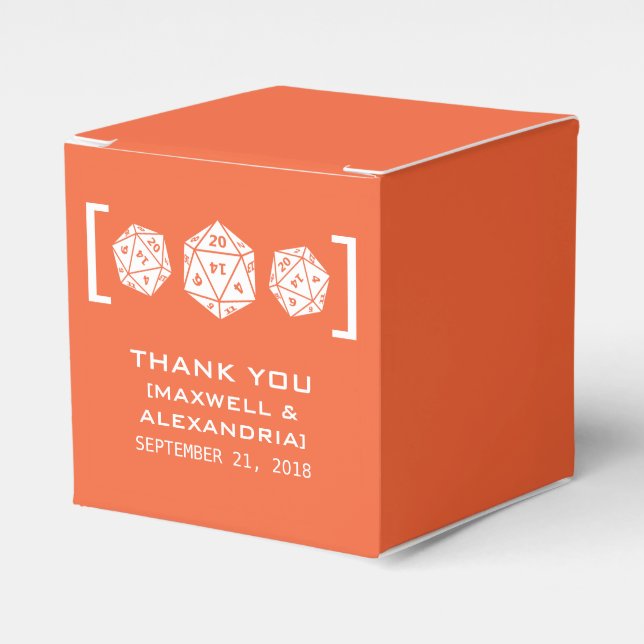 Orange D20 Dice Gamer Favour Boxes (Front Side)