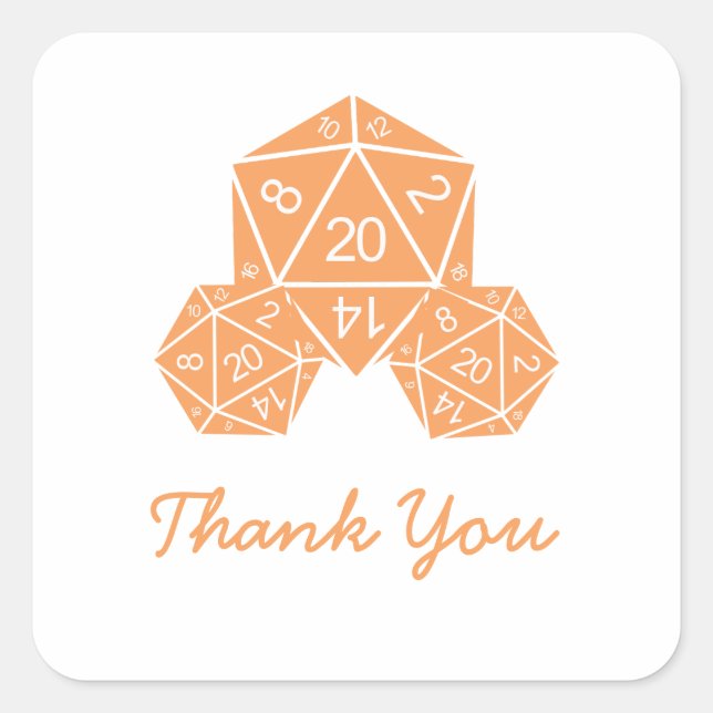 Orange D20 Dice Thank You Stickers (Front)