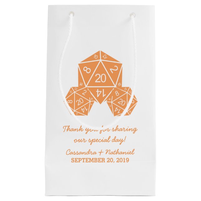 Orange D20 Dice Wedding Gift Bag (Front)