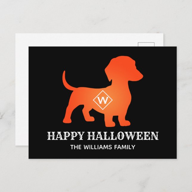Orange Dachshund Happy Halloween Family Name Holiday Postcard (Front/Back)