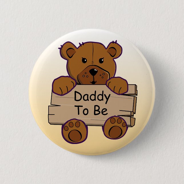 Orange Daddy To Be Teddy Bear Baby Shower 6 Cm Round Badge (Front)
