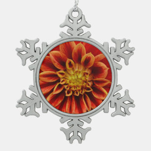 Orange dahlia beauty snowflake pewter christmas ornament