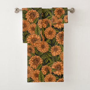Orange Dahlia garden Bath Towel Set