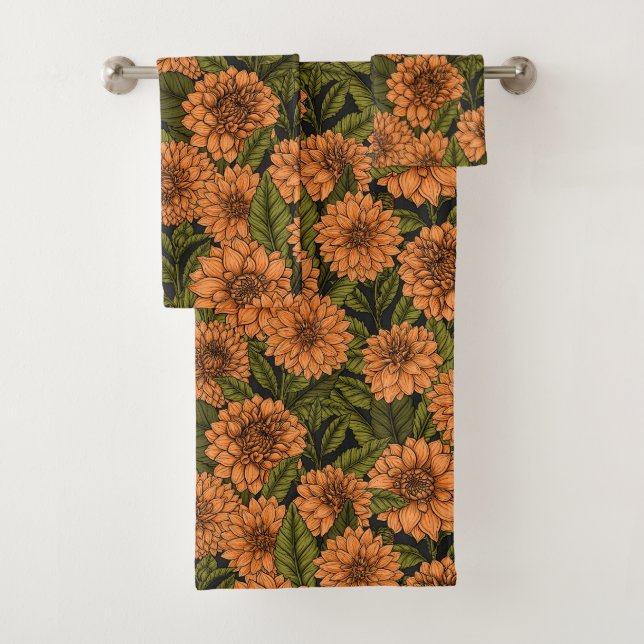 Orange Dahlia garden Bath Towel Set (Insitu)
