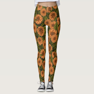 Orange Dahlia garden Leggings