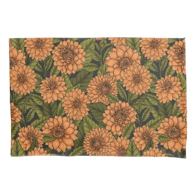 Orange Dahlia garden Pillowcase (Front-Left)
