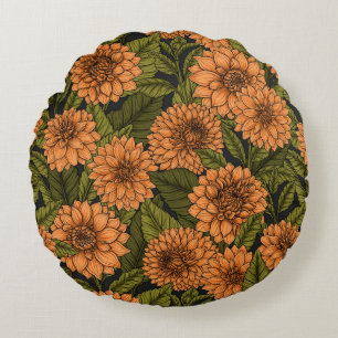 Orange Dahlia garden Round Cushion