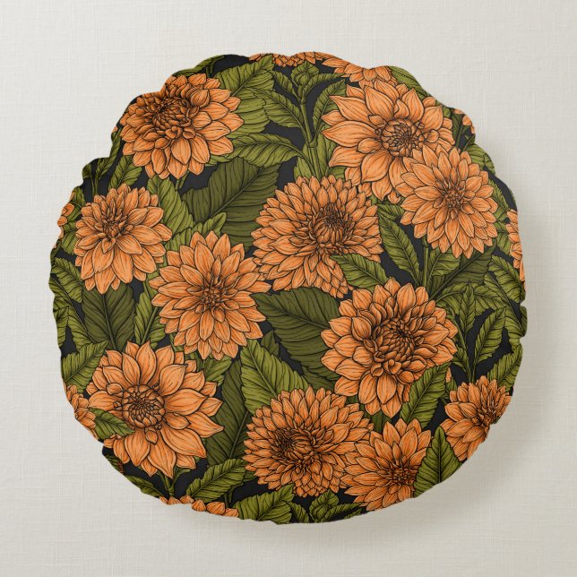 Orange Dahlia garden Round Cushion (Front)