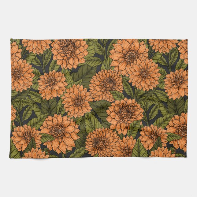 Orange Dahlia garden Tea Towel (Horizontal)
