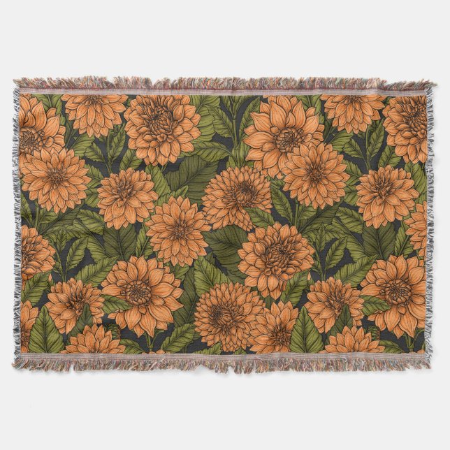 Orange Dahlia garden Throw Blanket (Front)