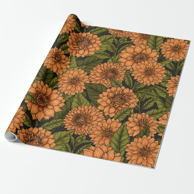 Orange Dahlia garden Wrapping Paper (Unrolled)