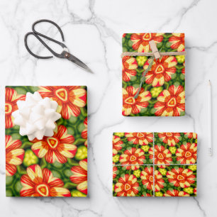 Orange Dahlia Pattern Wrapping Paper Sheet