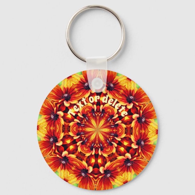 Orange Daisies Flower Kaleidoscope Personalised Key Ring (Front)