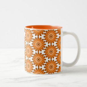 Orange daisies in 70s style Two-Tone coffee mug