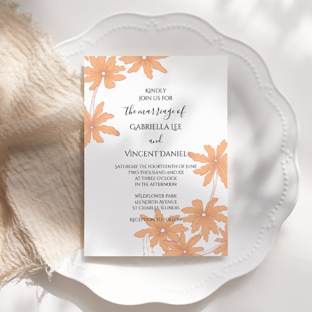 Orange Daisies on White Wedding Invitation (Creator Uploaded)