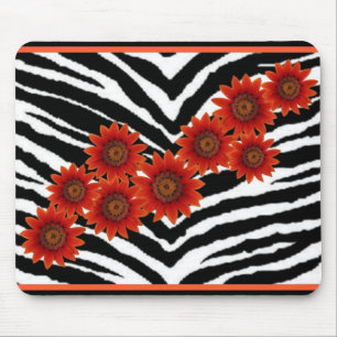 ORANGE DAISIES ON ZEBRA PRINT MOUSE PAD