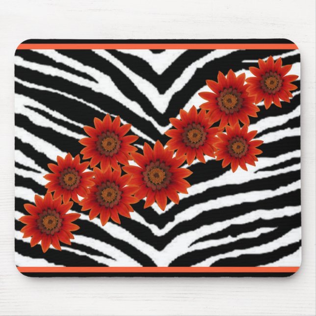 ORANGE DAISIES ON ZEBRA PRINT MOUSE PAD (Front)