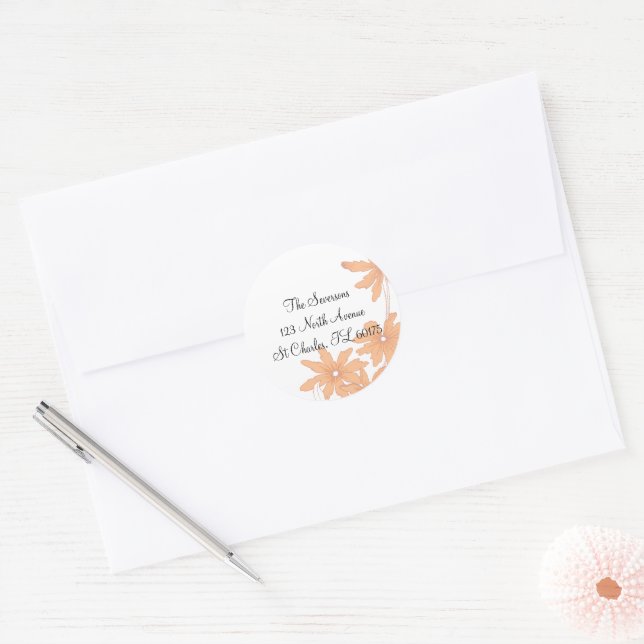 Orange Daisies Return Address Round Stickers (Envelope)