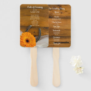 Orange Daisy and Horseshoe Country Western Wedding Hand Fan