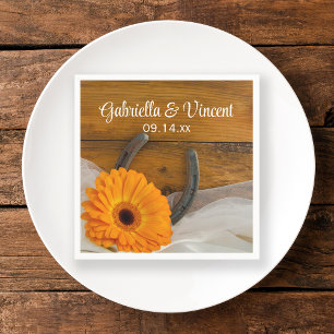 Orange Daisy and Horseshoe Country Western Wedding Napkin