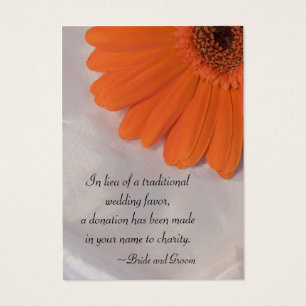 Orange Daisy and Satin Wedding Charity Favor Card