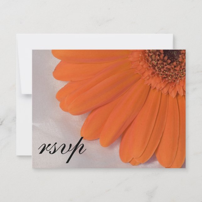 Orange Daisy and White Satin Wedding RSVP Card (Front)