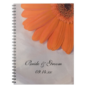 Orange Daisy and White Satin Wedding Spiral Notebook